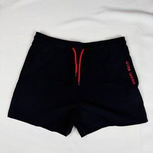 Unbranded Mens Black Gym Wear Athletic Training Shorts Red Drawstring Size L‎